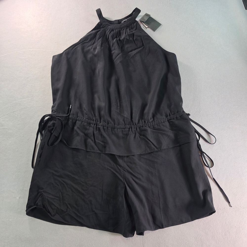 Club Monaco Women Black Halter Neck Ruffle Waist Romper Size 4 NWT